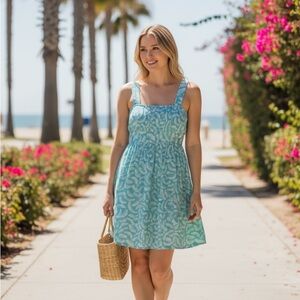 New York & Company Blue Patterned Summer Dress